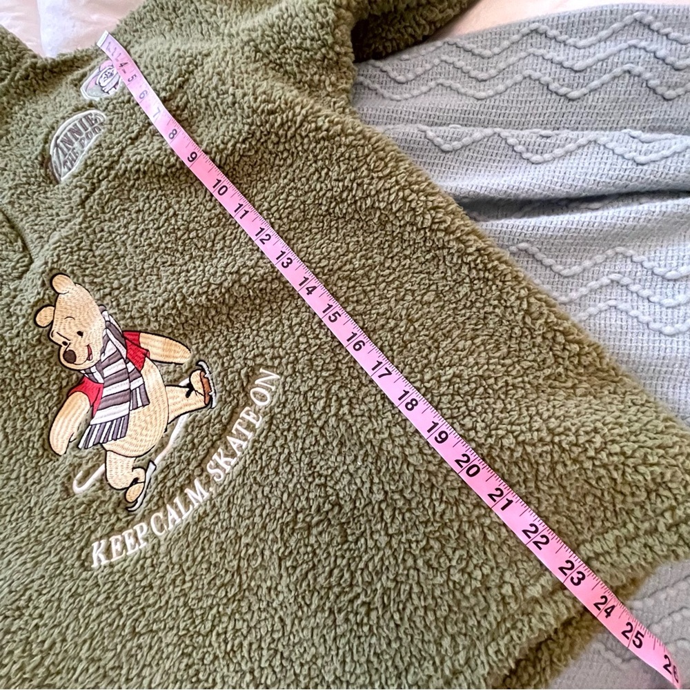 Disney Winnie the Pooh Fuzzy Green Sherpa Quarter Zip Pullover Sweatshirt - Picture 3 of 13